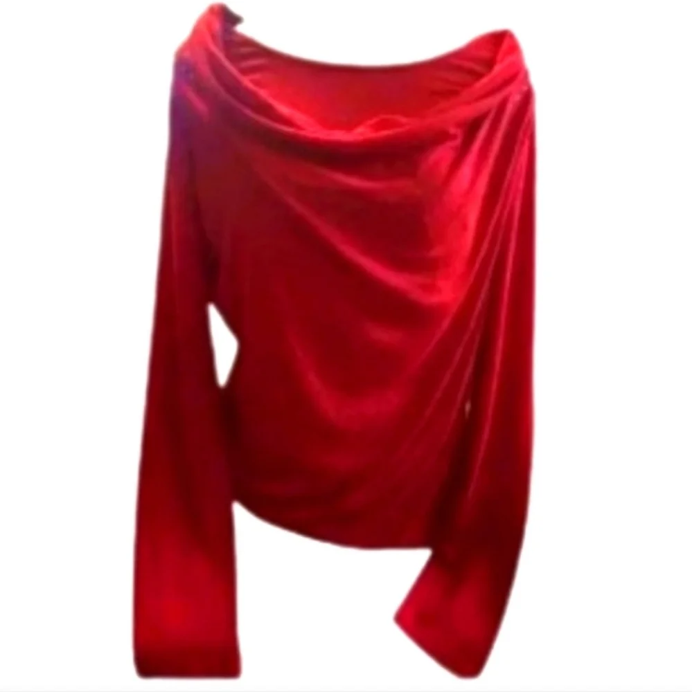 Cato Red Draped Cowl Neck Top With Rhinestones Sz Lg